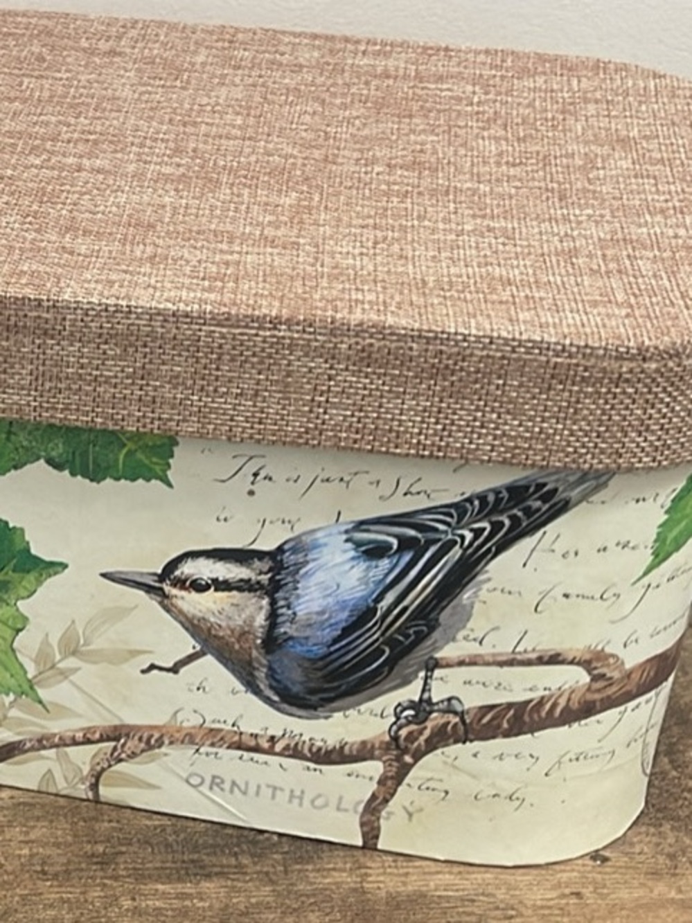 Botanical Blue Bird Decorative Storage Box with Beige Lid
